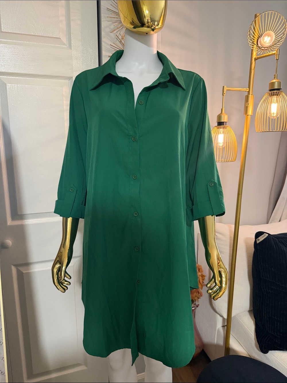 SHEIN Emerald Green Button-Up Mini Shirt Dress